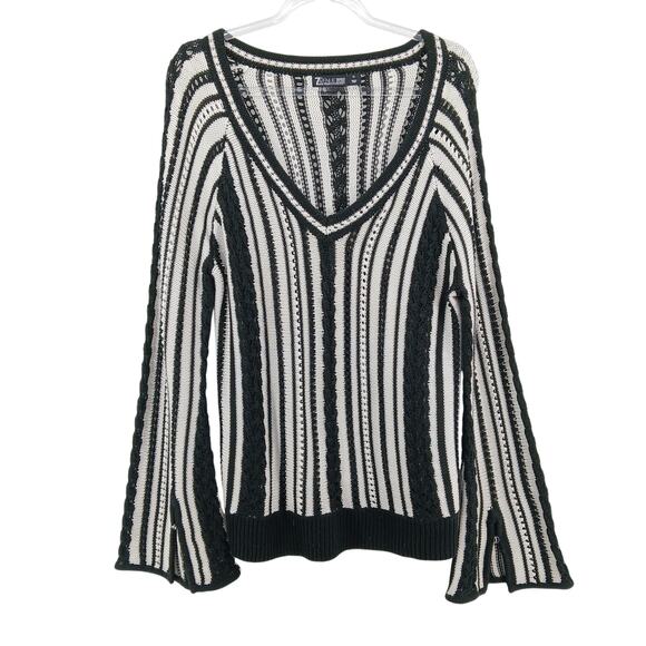 7th Avenue NY&Co Deep V Bell Sleeve Knit Sweater Womens XL Boho Beach Coastal - Picture 1 of 8